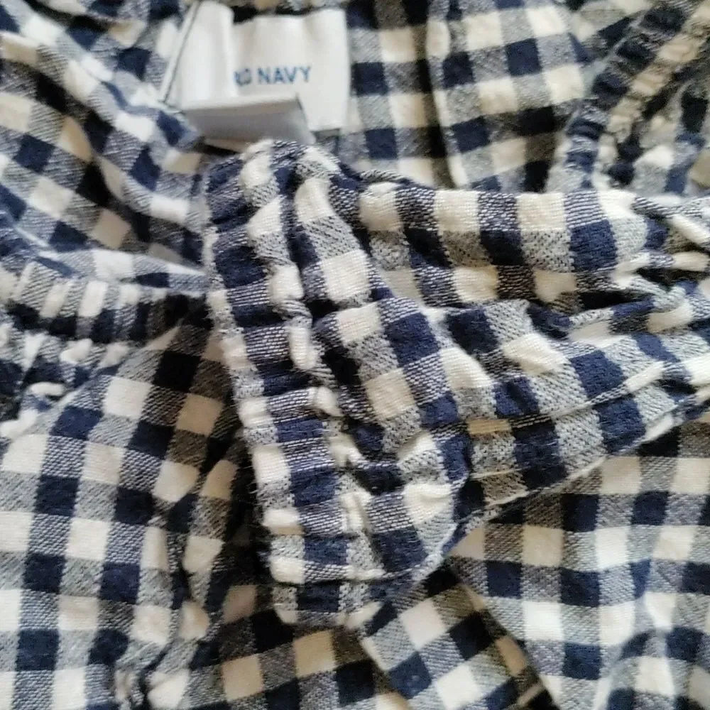 Old Navy long sleeve 2T gingham shirt navy blue white cotton spring summer